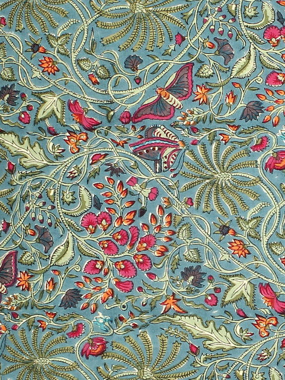 Tissu au mètre, impression au tampon, motif floral larg. 110/115 cm |  Caravan
