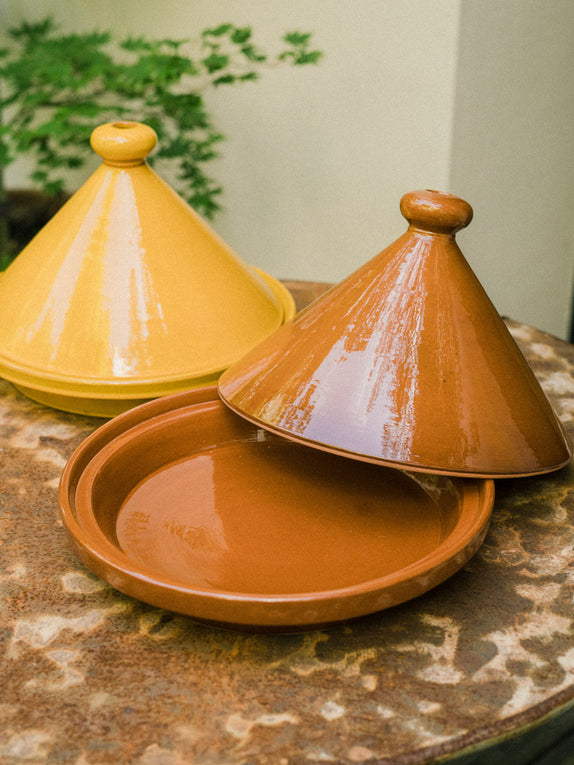 Plat à tajine en terracotta Safi en marron ou jaune - Caravane